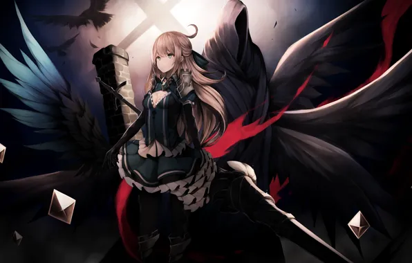 Picture angel, girl, wings, anime