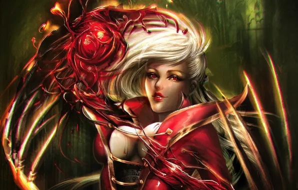 Chest, look, girl, face, blood, blade, dress, art