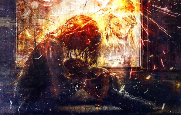 Picture girl, lights, silhouette, art, sparks