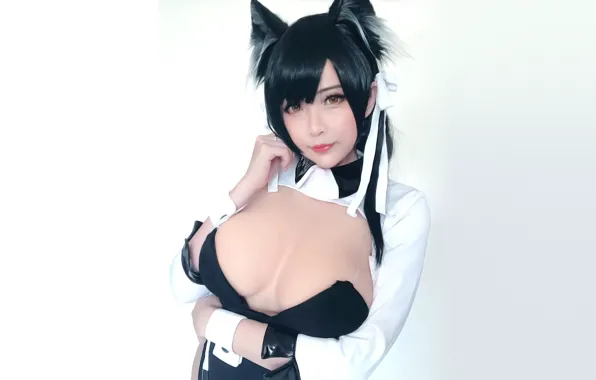 Girl, sexy, cleavage, long hair, boobs, animal ears, smile, beautiful