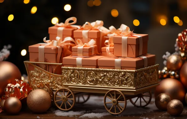Balls, Christmas, gifts, New year, Christmas decorations, Christmas decorations, AI art, neural network