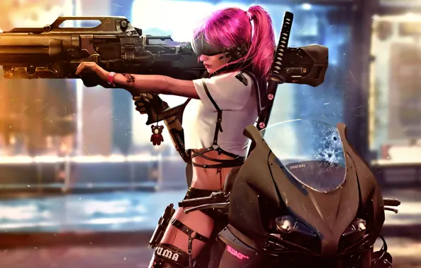 Picture weapons, fiction, Girl, Cyberpunk