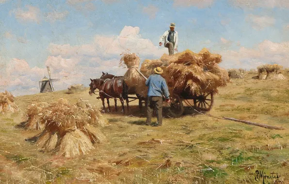 Picture 1918, Danish painter, Peter Merk Of Menstad, Peder Mørk Mønsted, Danish realist painter, Harvesting in …