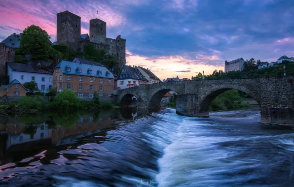 Picture bridge, river, castle, building, home, Germany, Germany, Hesse
