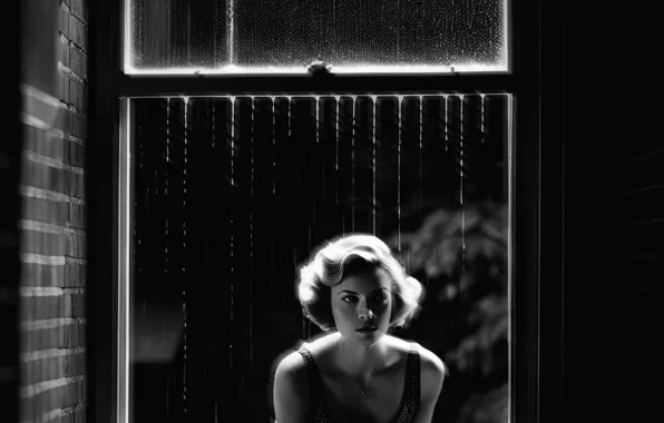 Look, glass, girl, drops, light, night, house, darkness