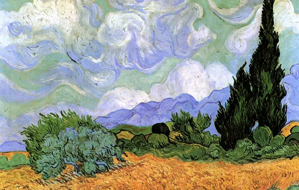 Picture Vincent van Gogh, Wheat Field, with Cypresses