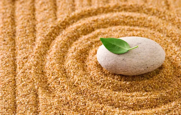 Picture sand, stones, leaf, stone, sand, zen