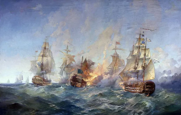 Picture, The battle, Sailboats, Ships, Navy, The black sea, Alexander Blinkov, Alexander Blinkov