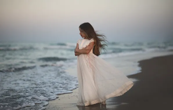 Picture wave, shore, dress, surf, girl