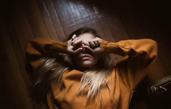 Girl, face, hair, hands, lips, floor, Marta