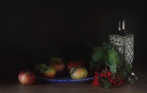 Apples, still life, decanter