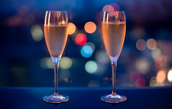 Lights, the evening, glasses, champagne