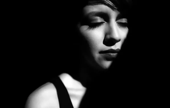 Picture girl, face, shadow, silhouette