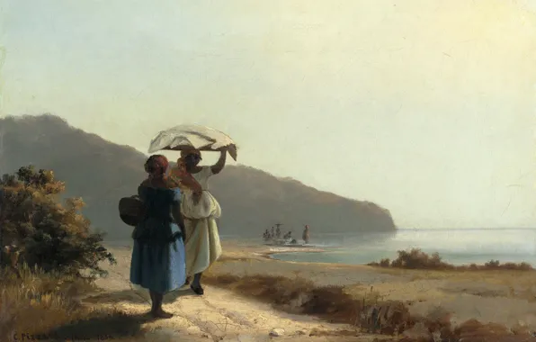 Landscape, picture, genre, Camille Pissarro, The conversation of the Two Women by the Sea. Saint …
