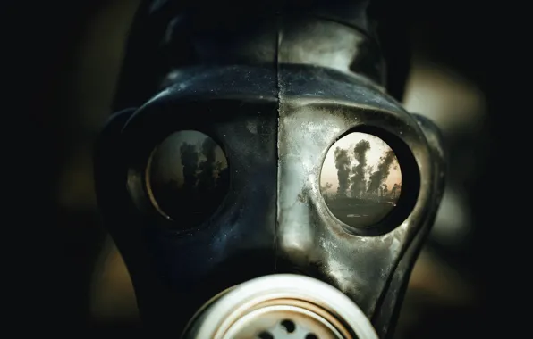 Macro, background, gas mask