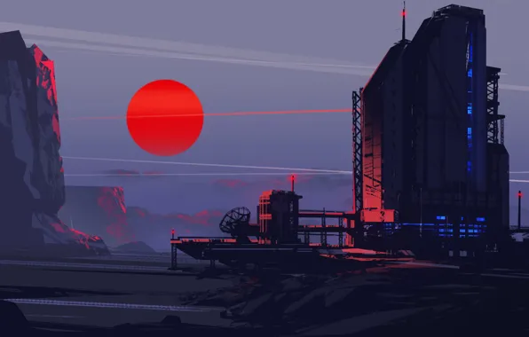 The sun, Minimalism, Figure, The building, Background, Art, Sun, Fiction