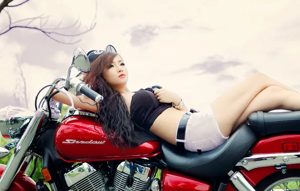 Girl, motorcycle, Asian