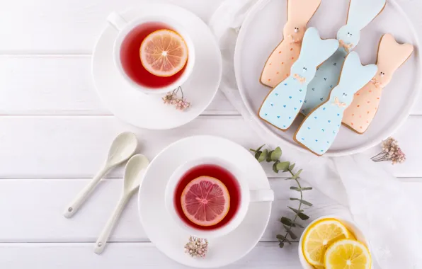 Lemon, tea, cookies, figures, glaze, Irinka Vasilinka