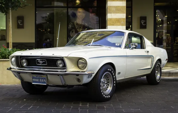 White, retro, Mustang, Ford, classic, Muscle car