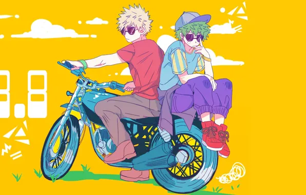 Motorcycle, guys, My hero Academy, My Hero Academia, Boku No Hero Academy, Midori Isuku, Bakuga …