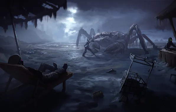 Beach, night, crab, romantic apocalyptic