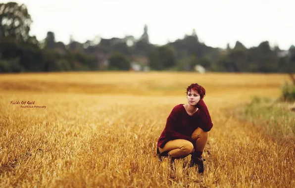 Field, girl, nature