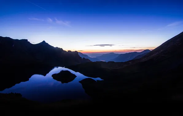 The sky, mountains, the city, lights, lake