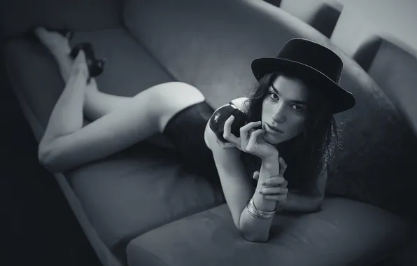 Model, apple, Apple, body, the girl on the couch, slender girl
