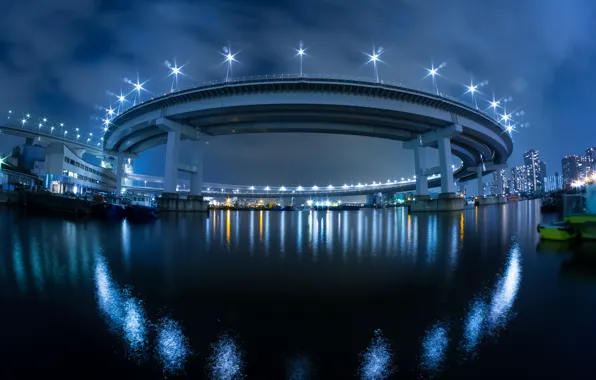 Picture night, bridge, the city, lights, Japan