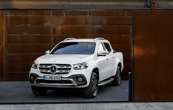 White, wall, Mercedes-Benz, garage, gate, plate, pickup, 2017