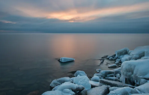 Picture ice, winter, lake, stones, Ontario
