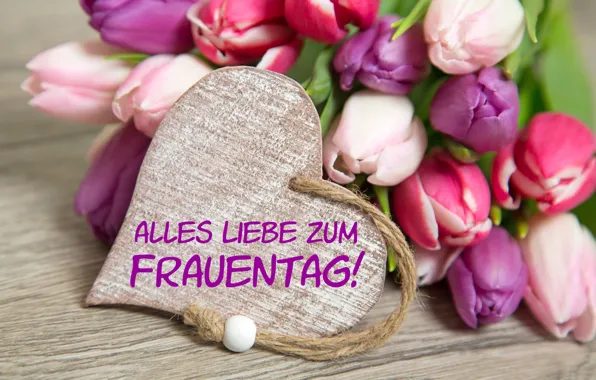 Tulips, Bouquet, Holiday, March 8, Heart, Women's day