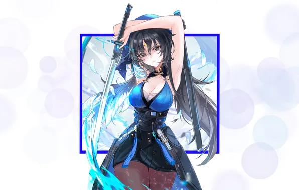 Kawaii, girl, sword, hot, sexy, cleavage, boobs, blue