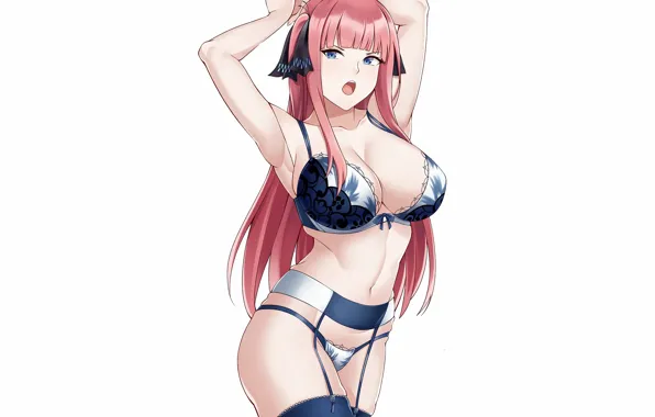 Picture girl, sexy, lingerie, bra, cleavage, panties, thighhighs, long hair