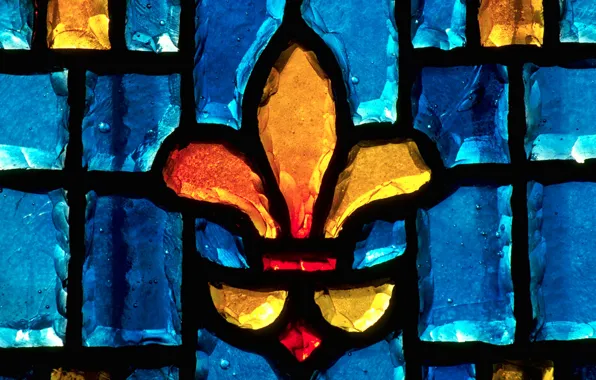 Canada, stained glass, Saskatchewan, Gravelbourg, heraldic Lily