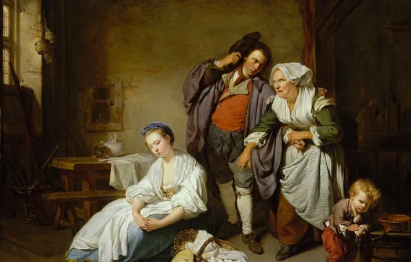 Interior, picture, genre, Jean-Baptiste Greuze, Broken Eggs, Jean-Baptiste Greuze