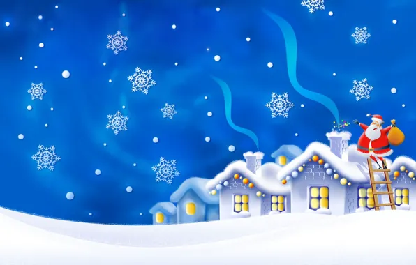 Snowflakes, night, gifts, Santa