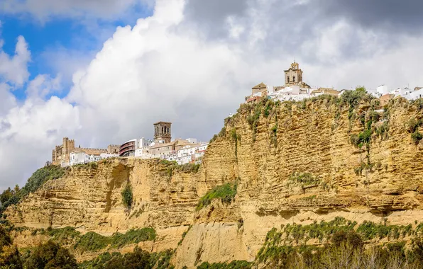 Rock, mountain, home, Spain, Andalusia, Arcos de La Frontera