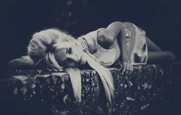 Look, girl, hair, dress, blonde, lies, black and white