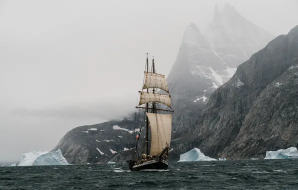 Picture rocks, sailboat, pond, Greenland, Expedition to Scorestby Sound