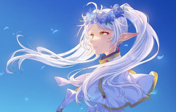Girl, flowers, elf, wreath, Sousou no Frieren, Freeze