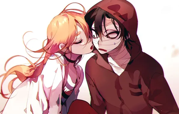 Girl, kiss, guy, bandages, Angel bloodshed, Satsuriku no Tenshi