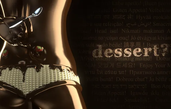 Style, the inscription, body, panties, chocolate, strawberry, dessert, wafer