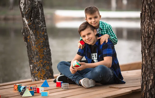 Children, brothers, boys, teen, Vladimir Vasiliev, puzzle, Rubik's cubes