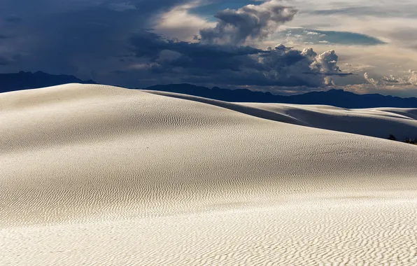 Clouds, mountains, nature, desert, dunes