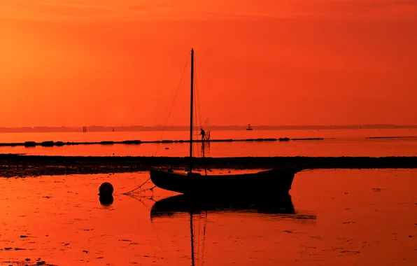 Sea, the sky, sunset, boat