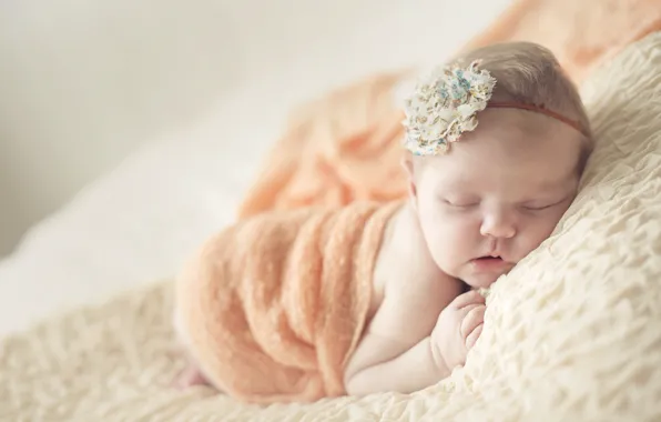 Sleep, sleeping, girl, bow, shawl, baby