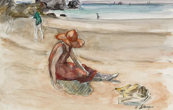 Shore, figure, hat, Henri Lebasque, Henri Lebacq, Young Girl