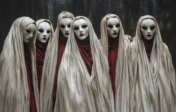 People, girls, fabric, ghosts, mask, in white, horror, ghosts