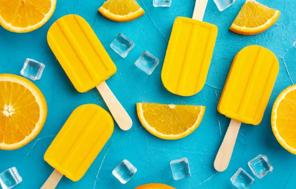 Picture background, oranges, ice cream, Popsicle, slices, ice cubes, orange
